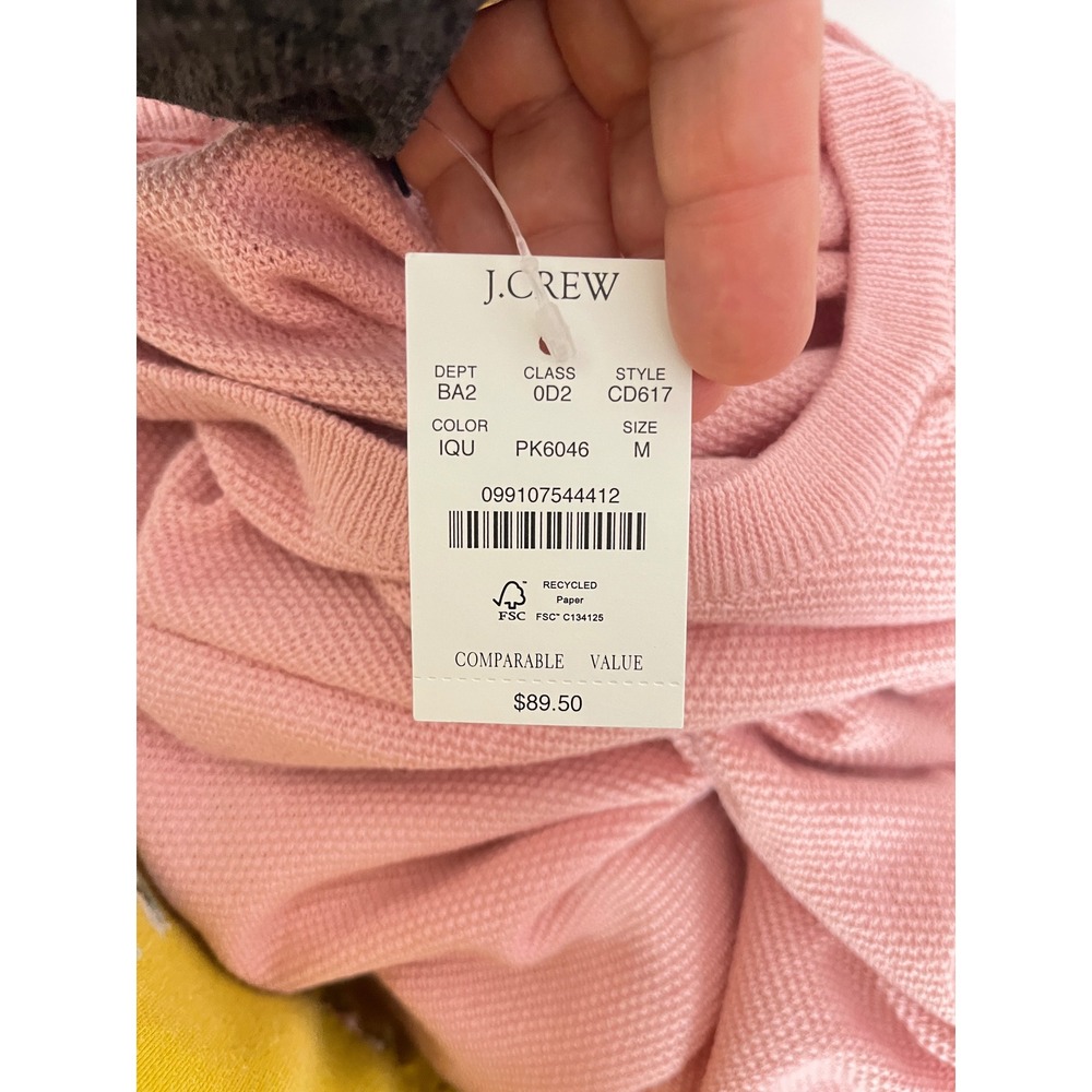J.Crew Crewneck Sweater Mens Medium Pink 100% Cotton Textured Raglan CD617 - Picture 4 of 4